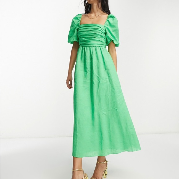 Forever New puff sleeve midi dress in green - Picture 2 of 6